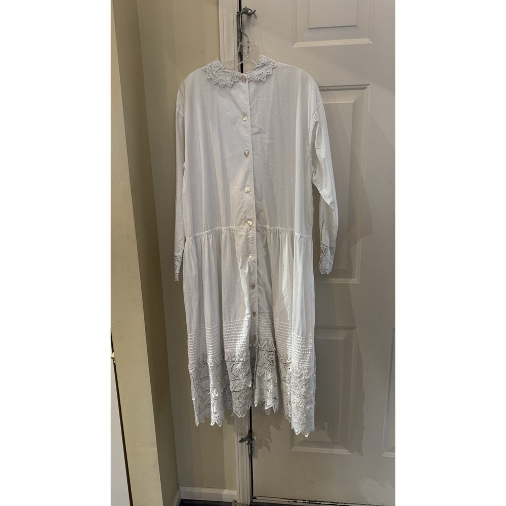 Antique Victorian Edwardian Wrapper Lawn Dress Lightweight‎ White Cotton Size 2